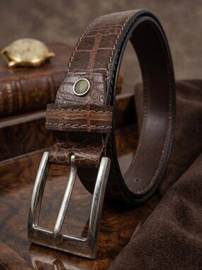 Premium Crocodile Patterned Leather Men's Belts Light Brown